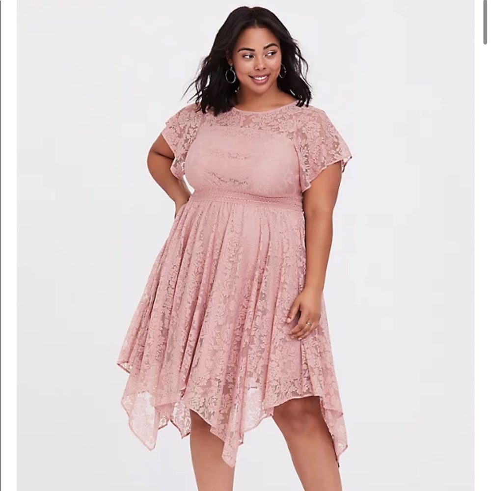 Torrid Blush Midi Lace Handkerchief Dress